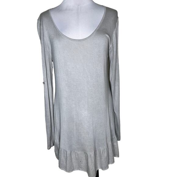 Scandal Made in Italy Tunic Top LARGE Gray Sequin Jersey Long Sleeve Scoop Neck - Picture 1 of 7